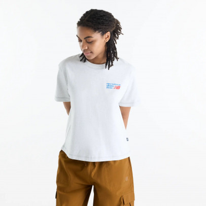 Женская футболка New Balance Athletics Premium Logo Hip Length WT62B7V2AHH - серая