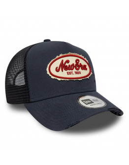 Мужская кепка New Era Oval Canvas Distress Trucker 60771801 - тёмно-синяя